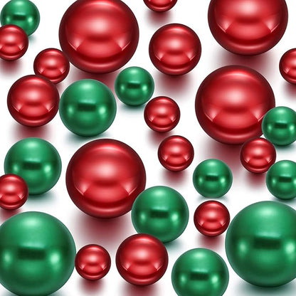 Hicarer 120 Pieces Pearl for Vase Filler Pearl Bead Vase Centerpieces Brush Holder Assorted Round Faux Bead for Crafting, Home Wedding Table Decor 14/20/30 mm(Green, Bright Red)