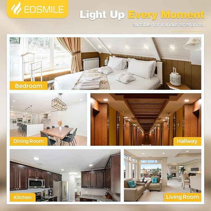 4 Inch 12 Pack Gimbal LED Recessed Lighting, 12W 1100LM CRI90+, 360°&90° Adjustable Eyeball Directional Wafer, 2700K 3000K 3500K 4000K 5000K Selectable, ETL&FCC