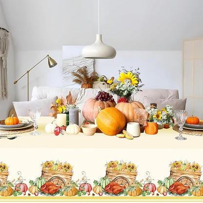 3PCS Thanksgiving Tablecloth, Disposable Plastic Tablecloths Rectangle Give Thanks Table Cover with Harvest Pumpkin Turkey for Home Kitchen Party Picnic Thanksgiving Decorations, 51.2x 86.6inch