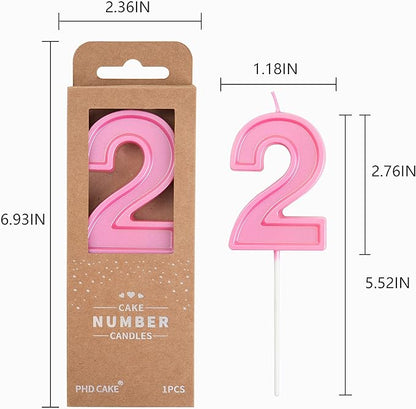 PHD CAKE 2.76 Inch Luxe Pink 2 Number Birthday Candles, Pink Number Candles, Cake Number Candles, Party Celebration