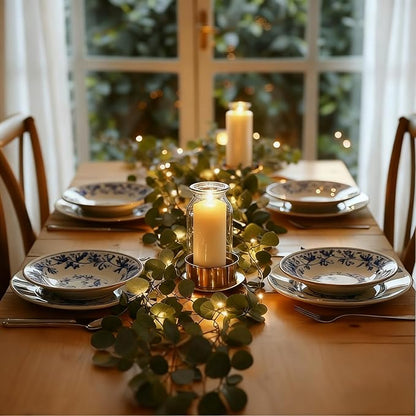 6Ft Fairy Light Faux Eucalyptus Leaf Garland,Vines Lights Artificial Greenery Garland for Christmas Table Fireplace Mantle Decor Spring（Batteries Not Included）