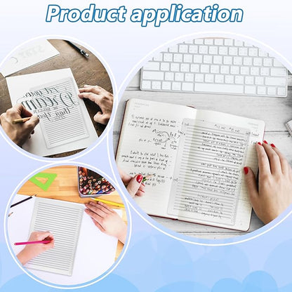 Straight Line Stencil with Wooden Scratching Pen, 0.35inch Spacing, Plastic Writing Guide Template Line Drawing Stencil Template for Journaling, Calligraphy Stencils Line Stencils for Drawing