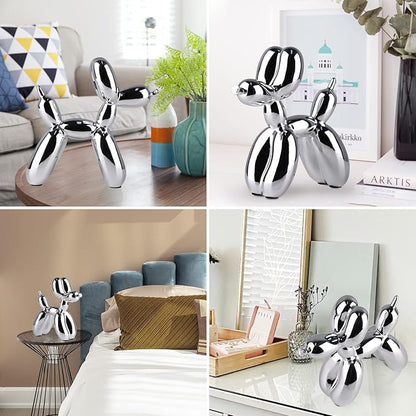 Silver Balloon Dog - Animal & Modern Sculpture Decor for Bedroom, Office & Preppy Room