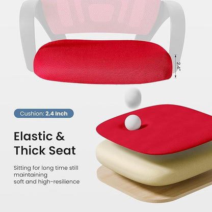 DUMOS Home Office Chair - Ergonomic Mid Back Mesh Desk Chair with Lumbar Support & Rocking Mode, Height Adjustable with Fixed Armrest, for Computer, Gaming, Meeting, Red, 2 Pack
