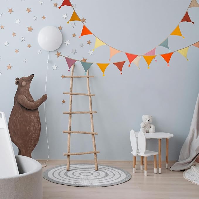 Fabric Bunting Banner, 2 Pack Handmade Neutral String Banner with Tassel Each 8.5 ft 10 Flags Nursery Wall Hanging Wedding Birthday Home Baby Shower Party Decoration Bunting