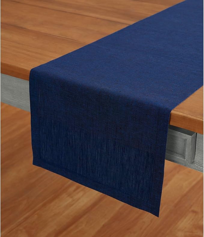 Solino Home Linen Table Runner 60 Inches - 100% Pure Linen Royal Blue Table Runner 14 x 60 Inch Ideal for Dresser and Coffee Tables - Athena - Holiday, Winter, Christmas