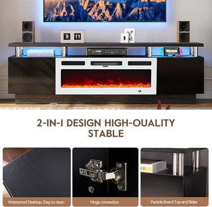 70" TV Stand for Living Room, Modern Entertainment Center & Media Console, Fits TVs up to 80", Storage Cabinet with Shelves, 36" Electric Fireplace with LED Flame