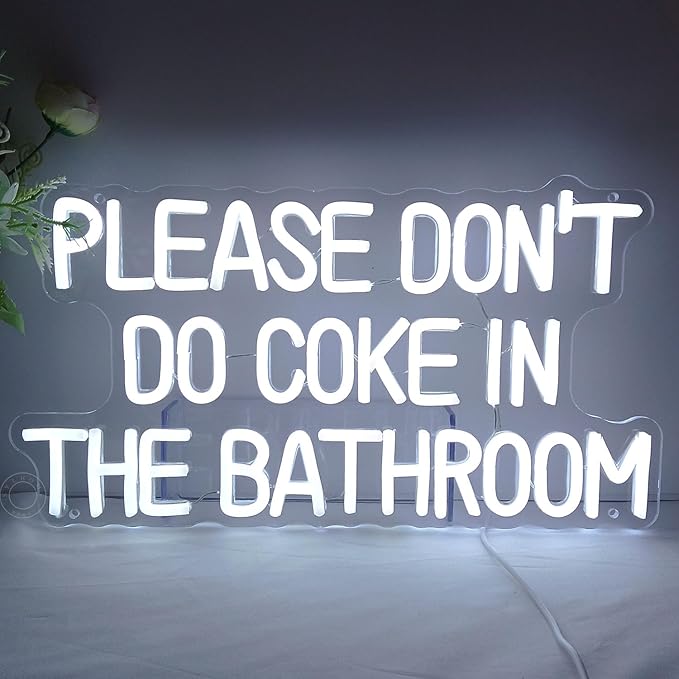 SYLHOME Please Don't Do Coke in the Bathroom Funny Game Room Bedroom Bar Store Wall Decor Sign Birthday Christmas Party Backdrop USB 16.9"X9.2" Cold White