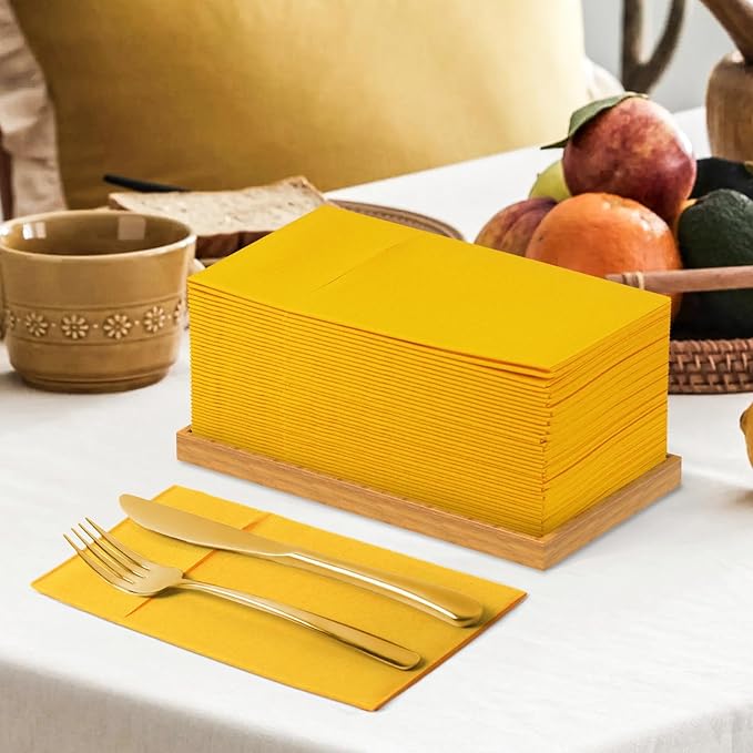 KAMMAK Dinner Napkins Disposable Orange-Yellow Cloth Like Paper Napkins with Pocket 100 Pack Wedding Napkins Reception Guest Hand Towels for Party, Decorative, Bathroom, Restaurant (16.5 x 16.5 inch)