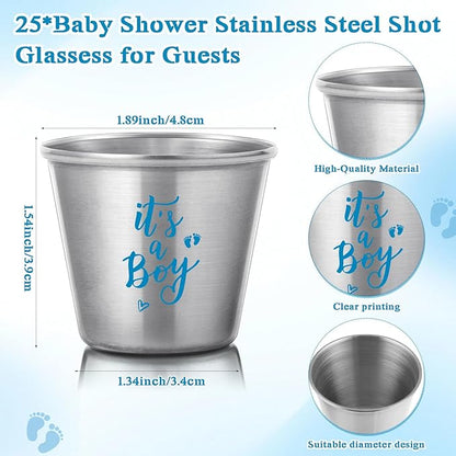 Vesici 25 Sets Baby Shower Party Favors Bottle Openers Keychains Stainless Steel Shot Thank You Tags Organza Bags Gender Reveal Favors for Guests Wedding Baby Shower Return Gift Girl Boy (Boy)