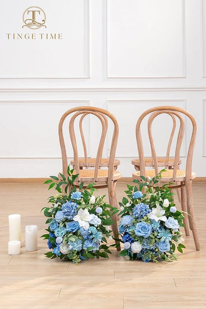 TINGE TIME Free-Standing Artificial Flower Set of 2, Table Centerpiece with Rubber Pad, Silk Fake Flower for Wedding Centerpiece Archway Aisle Welcome Entrance (Provence Blue)