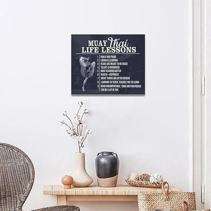 Muay Thai Wall Art Muay Thai Pictures Wall Decor Life Lessons Canvas Prints Boxing Decorations Painting Framed Artwork Office Home Decor For Bathroom Bedroom Dining Living Room 20"x16"