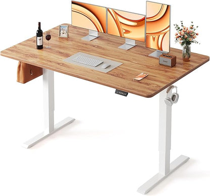 FEZIBO Electric Standing Desk, 55 x 28 Inches Height Adjustable, Sit Stand Up, Computer Home Office Desk with Splice Board (Light Rustic)