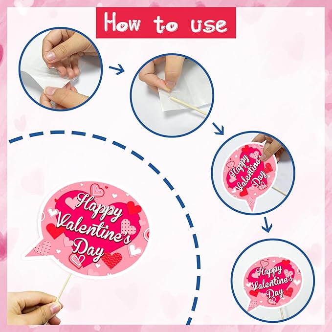 24 Pcs Valentine's Day Photo Booth Props Decor, Valentine's Day Photo Prop Frame and 23 Pcs Valentine Day Photo Booth Props for Happy Valentines Themed Party Supplies Decoration