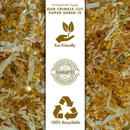 MagicWater Crinkle Cut Paper for Gift Baskets - 2LB - Vanilla & Gold - Perfect for Shredded Paper Filler, Basket Filler, Gift Boxes, Bridesmaid Gifts, Christmas Stuffers & More – For All Occasions