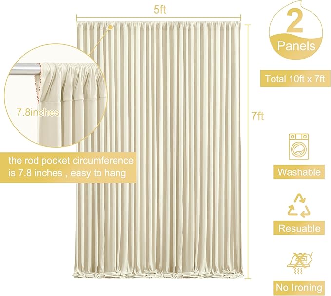 Beige Backdrop Curtain for Wedding Parties Wrinkle Free Ivory Photo Curtains Backdrop Drapes Fabric Decoration for Baby Shower Photoshoot 5ft x 7ft,2 Panels