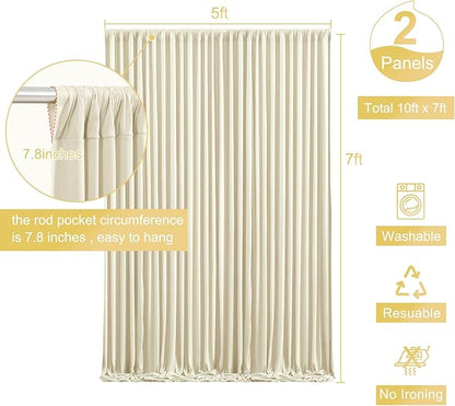 Beige Backdrop Curtain for Wedding Parties Wrinkle Free Ivory Photo Curtains Backdrop Drapes Fabric Decoration for Baby Shower Photoshoot 5ft x 7ft,2 Panels