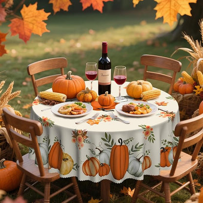 Eikione Fall Tablecloth 70Inch, Round Pumpkin Tablecloth, Thanksgiving Table Cover for Party Dining Picnic Table Decorations