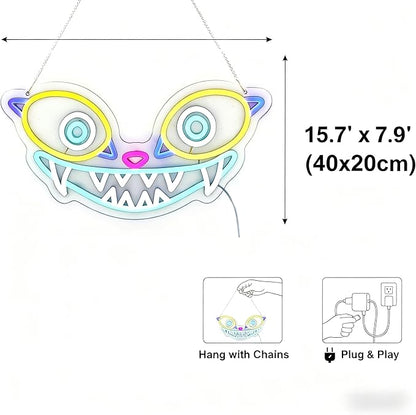 Tiger Neon Sign, Fierce Animal Wall Light, Blue Pink Yellow LED Art, Fantasy Game Room Light (11.2"x16.5")