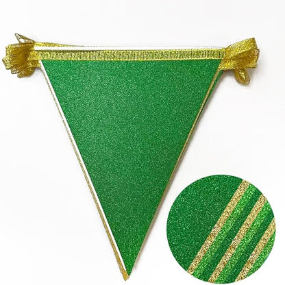 Green Gold Party Decorations Pennant Banner Flag Glitter Green Gold Triangle Hanging Bunting for Birthday Graduation Retirement Bridal Shower Wedding Bachelor Spring Summer Master Golf Themed Party