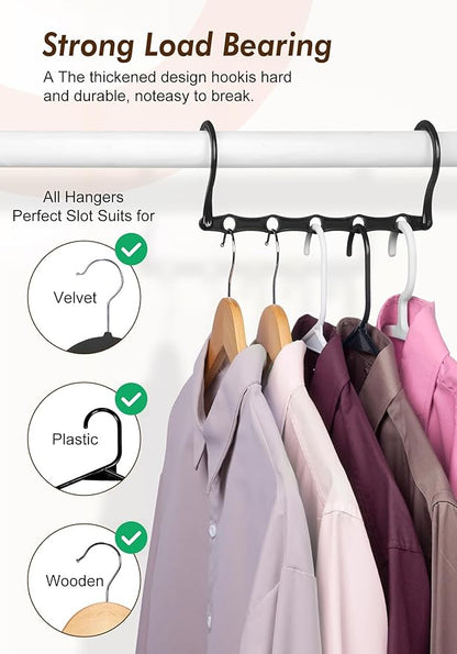 HOUSE DAY Closet Organizers and Storage 6 Pack, College Dorm Room Essentials, Multifunctional Organizer Magic Space Saving Hangers with 5 Holes, Storage Organization for Wardrobe Closet - Black