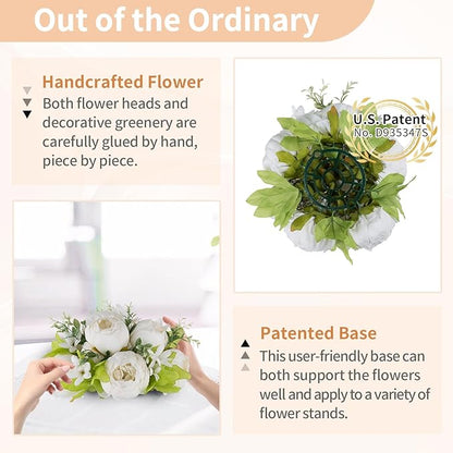 NUPTIO White Peony Flowers for Centerpieces: 2 Pcs 9.4 Inch Diam Artificial Flower Balls - Fake Flower Ball Arrangement Bouquet for Wedding Tables Decorations
