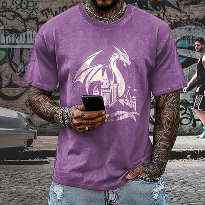 Mens Dragon Grpahic T-Shirts Short Sleeve 100% Cotton Crewneck Big and Tall Outdoor Summer Quick Dry Undershirts
