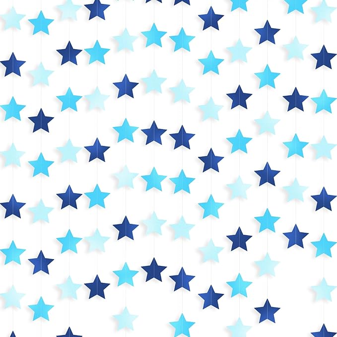 Patelai Glitter Star Garland Banner Christmas Decor 130 Feet Star Hanging Bunting Banner Twinkle Backdrop for Homecoming Classroom Wedding Birthday Halloween Party Supplies(Ocean Blue)