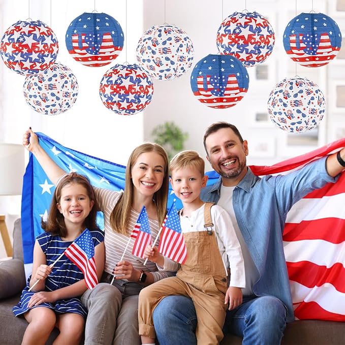 4th of July Decorations Red White and Blue Hanging Paper Lanterns for Patriotic Decorations American Independence Day Memorial Day Party Supplies Pack of 12