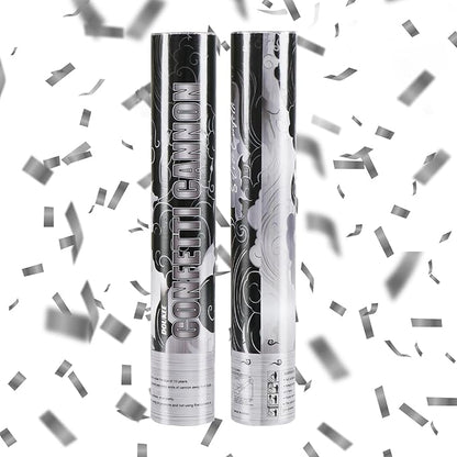 Wedding Confetti Poppers Silver, DOUKEE 2Pack Shiny Silver Mylar Confetti Poppers Cannon Party Shooter for Graduation, New Years Eve, Birthday Party Supplies -12 Inch