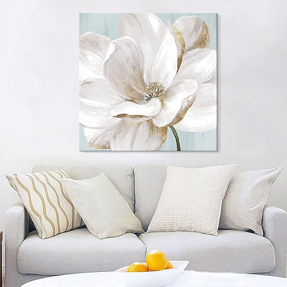 SEVEN WALL ARTS White Magnolia Flower Canvas Wall Art Floral Pictures Decor Vintage Nature Botanical Painting Modern Large Size Farmhouse Artwork for Bedroom Living Room Office 32"x 32"
