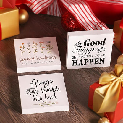 3 PCS Inspirational Wooden Box Signs for Home, Office, Desk Decor, Motivational Affirmations with Rustic Design for Living Room, Bedroom, Kitchen