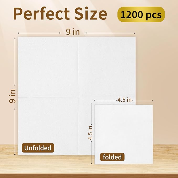 1200 Count Cocktail Napkins - 4.5 x 4.5 Inch White Beverage Napkins, 2-Ply Bulk Disposable Paper Napkins for Party, Bar, Cafe, Wedding and Everyday Use