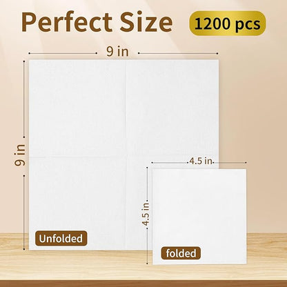 1200 Count Cocktail Napkins - 4.5 x 4.5 Inch White Beverage Napkins, 2-Ply Bulk Disposable Paper Napkins for Party, Bar, Cafe, Wedding and Everyday Use