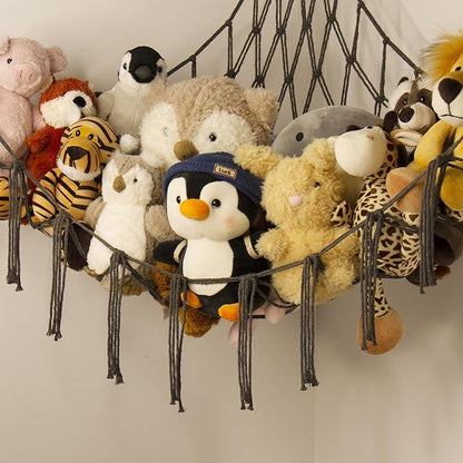 Stuffed Animals Hammock Net Corner-Hanging Stuff Animal Toy Storage Organizer for Plush Plushie Room Bedroom Nursery Decor Toy Storage Organization