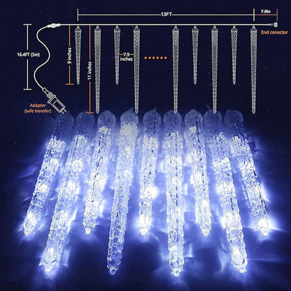 Joomer White Christmas 13FT 20 Tubes 90 LED Icicle Lights with Timer Function, Waterproof Connectable Ice String Lights for Holiday Home, Patio, Trees Christmas Decoration