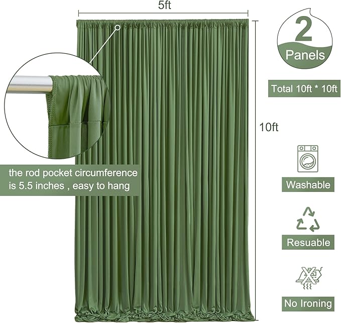 10x10 Valley Green Backdrop Curtain for Parties Wrinkle Free Dark Green Photo Curtains Backdrop Drapes Fabric Decoration for Baby Shower Birthday Party Photography 5ft x 10ft,2 Panels