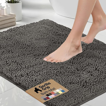 GORILLA GRIP Bath Rug Mat 36x24, Soft Absorbent Chenille, Quick Dry Microfiber Mats, Rubber Backing Washable Shower Floor Rugs, Bathmat Runner, US Designed Bathroom Home Decor Accessories Charcoal
