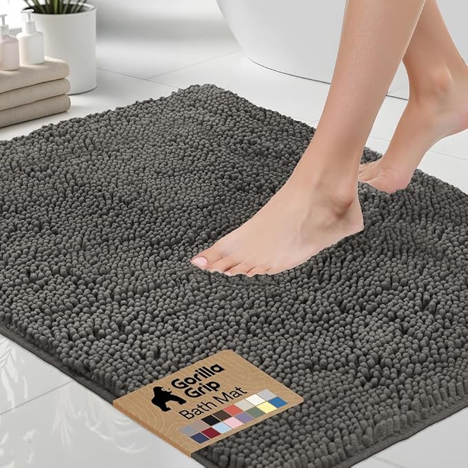 GORILLA GRIP Bath Rug Mat 44x26, Soft Absorbent Chenille, Quick Dry Microfiber Mats, Rubber Backing Washable Shower Floor Rugs, Bathmat Runner, US Designed Bathroom Home Decor Accessories Charcoal