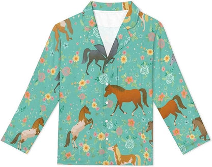 Lemons Leaves Ceramic Style Womens Pajama Set Long Sleeve Pajamas Top And Pants Soft Loungewear Pjs Sets