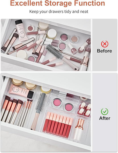 SMARTAKE 30-Piece Drawer Organizer with Non-Slip Silicone Pads, 7-Size Desk Drawer Organizer Trays Storage Tray for Makeup, Jewelries, Utensils in Bedroom Dresser, Office and Kitchen (Clear)