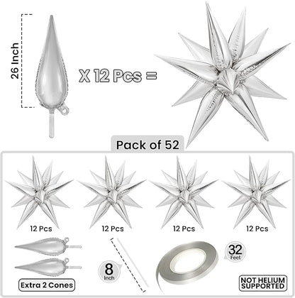 KatchOn Large Silver Star Balloons - 50 Pieces | Star Balloons with Shine for Happy Anniversary Decorations, New Years Decorations 2026 | Foil Silver Starburst balloons | star birthday decorations