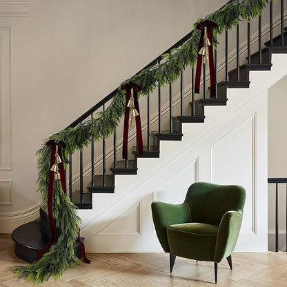 N&T NIETING 6FT Christmas Norfolk Pine Garland Real Touch Pine Artificial Faux Greenery Garlands Winter Christmas Garland for Table Mantle Fireplace Holiday Indoor Outdoor Xmas Decorations (6 Pcs)