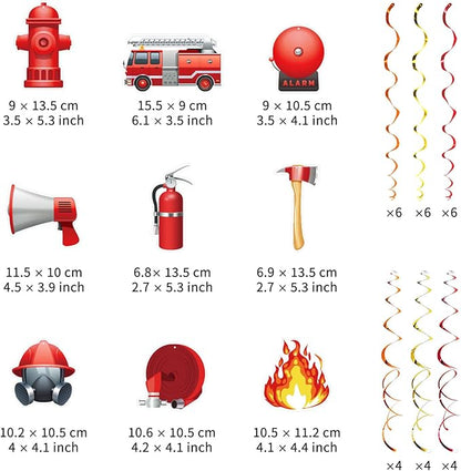 Firefighter Party Hanging Swirls, 48 Pcs,Fire Truck Party Decoration Sign,Hydrants Fire Rescue Equipment Theme Party Supplies for Birthday,Red Orange Yellow