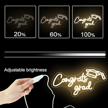 NOSUN Congrats Grad Neon Sign Grad Neon Signs for Wall Decor Warm White LED Signs for Classmates friends family USB Neon Word Sign for Party Club Light Up Sign Best Gift for Graduating Friend