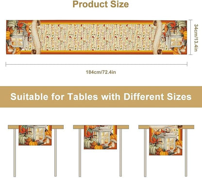 Fall Pumpkin Table Runner Rustic Farmhouse Mushrooms Leaves Berries Lanterns Thanksgiving Theme Home Decor for Farmhouse Indoor Outdoor Party Holiday Dining Kitchen Restaurant Cafe W13xL90in