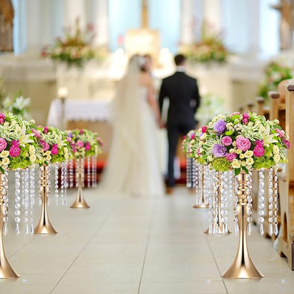 Unittype 4 Pcs Wedding Centerpieces for Tables 13 Inch Tall, Crystal Flower Stand Floral Vases for Tabletop Flower Arrangement Stand Valentines Gift Baptism Christmas Party Decor (Gold)