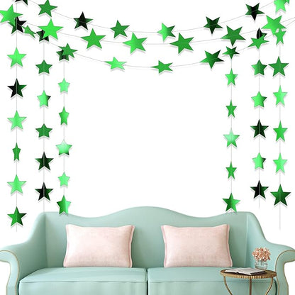 Patelai Glitter Star Garland Banner Christmas Decor 130 Feet Star Hanging Bunting Banner Twinkle Backdrop for Homecoming Classroom Wedding Birthday Halloween Party Supplies(Green)