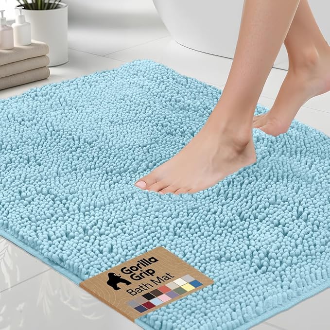 GORILLA GRIP Bath Rug Mat 60x24, Thick Soft Absorbent Chenille, Quick Dry Microfiber Mats, Rubber Backing Machine Washable Shower Floor Rugs, Bathmat Runner, Bathroom Home Decor Accessories, Sky