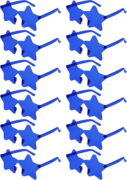 NACHLYNN 12 Pcs Rimless Star Shaped Sunglasses Dark Blue Transparent Sunglasses Pentagram Glasses for Party Favor Cosplay